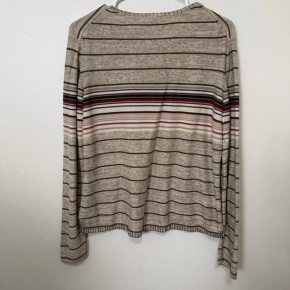 St Johns Bay Floral Embroidered Stripe Top Womens Large Boho Lace Up Cotton - Picture 9 of 11